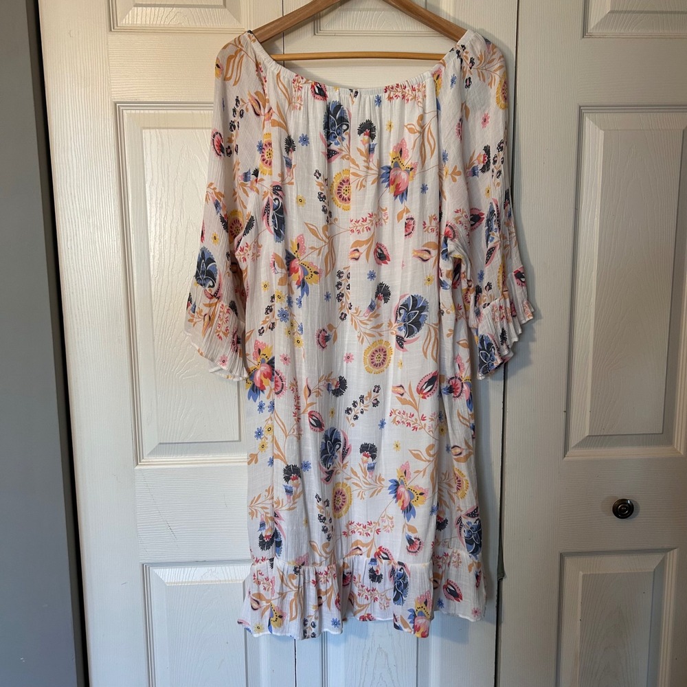 Zac‎ & Rachel Woman Dress White Floral Lined Bell Sleeve Boho 1X-2X no tag